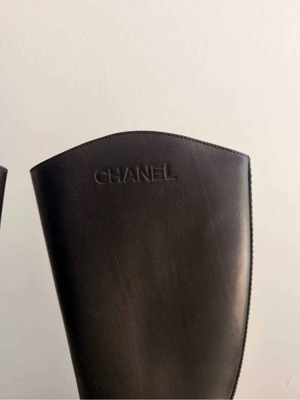 CHANEL Black Leather Tall Riding Boots